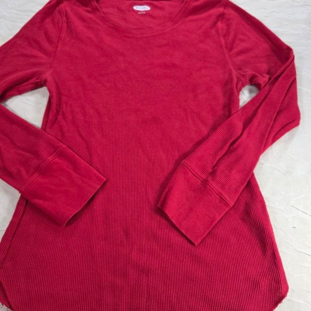 Old Navy Womens Red Waffle Knit Thermal Long Sleeve Top Crew Neck Large Classic